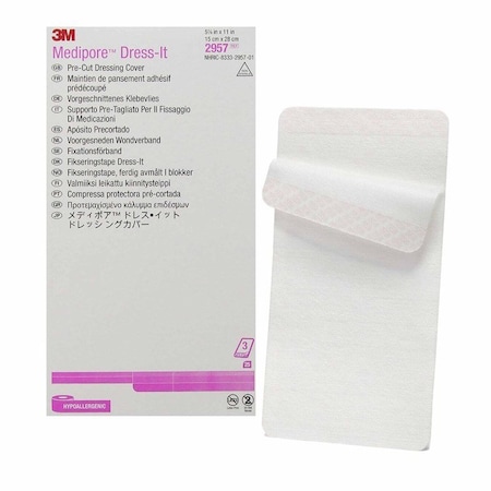 3M Medipore Dressing Retention Tape with Liner White 5-7/8 X 11 Inch Soft Cloth NonSterile, 100PK 2957